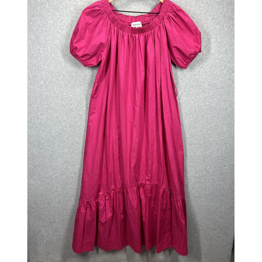 Elliatt Off Shoulder Maxi Dress Women S Pink Cotton Puff Sleeve Tiered Ruffle
